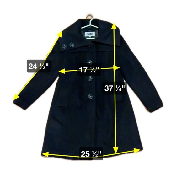 Pizazz Coat Black Wool Blend Womens Size 14 With Button Closure & Pleated Design - Picture 8 of 8